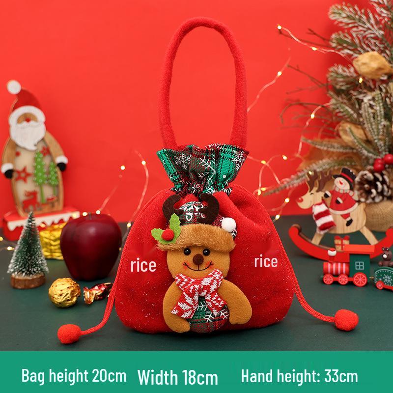 Christmas Apple Flannel Drawstring Gift Bag with Bowknot for Children's Candy