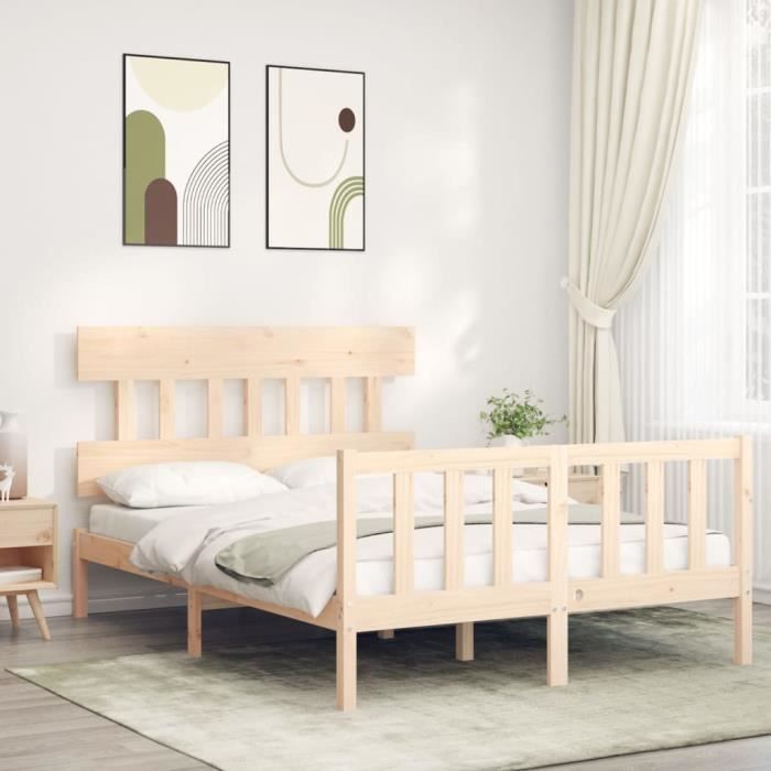 VidaXL Bed Frame with Headboard 140x200 Cm Solid Wood 3193336
