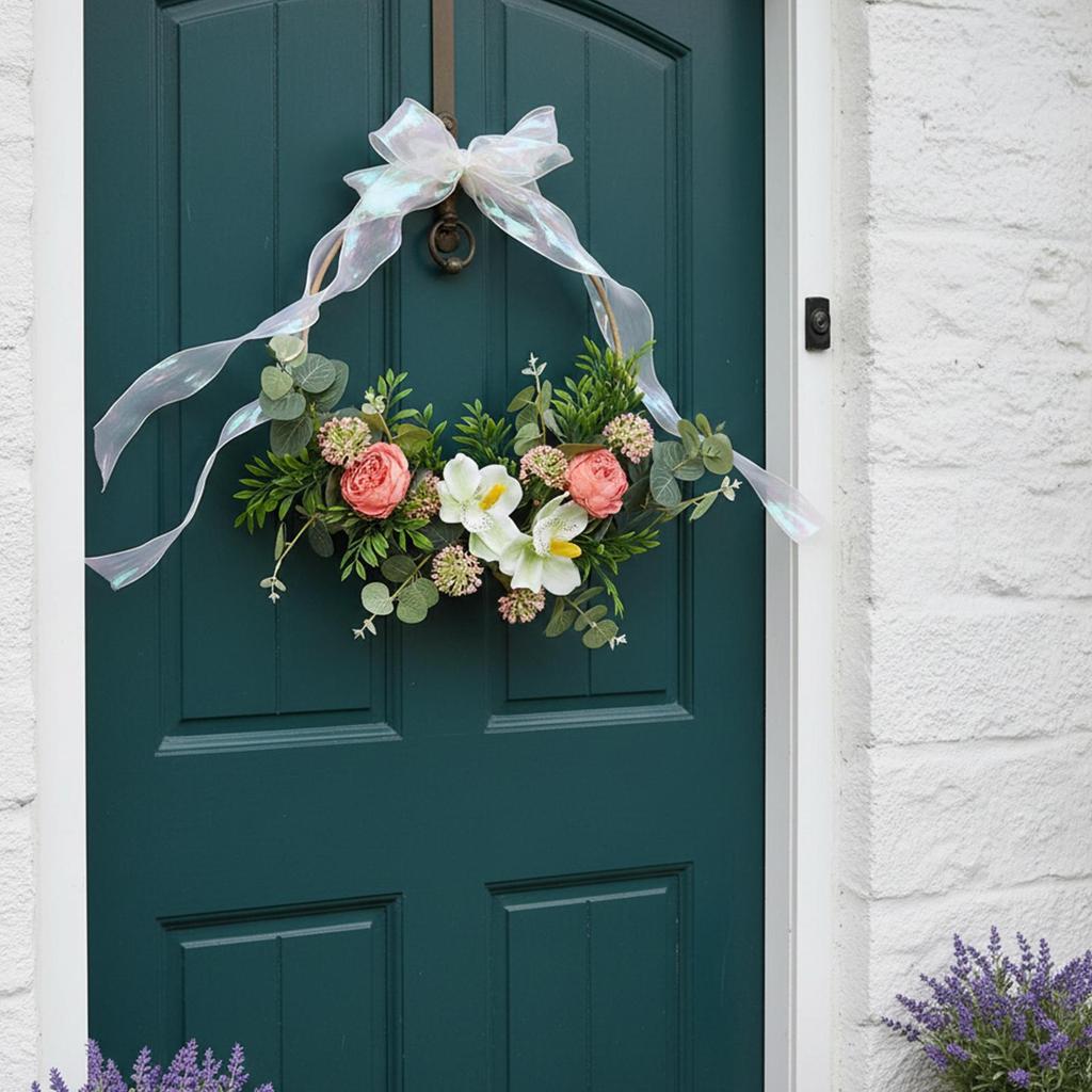 Artificial Door Wreath, Floral Flower Hanging Ornament in And Iron for Country