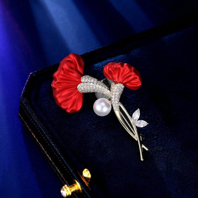 Red Flower Brooch Fashion Light Luxury High-end Flower Pin Niche New Product Personalized Brooch Accessories