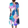 Women's Casual V Neck Short Sleeve Dress Vintage Floral Print Midi Length Lightweight Summer Dress