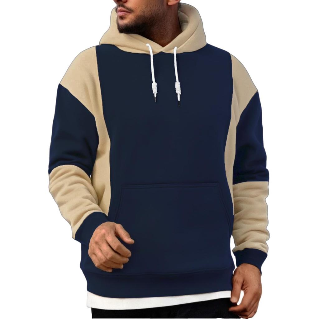 Men's Patchwork Color Block Long Sleeved Casual Hooded Sweatshirt