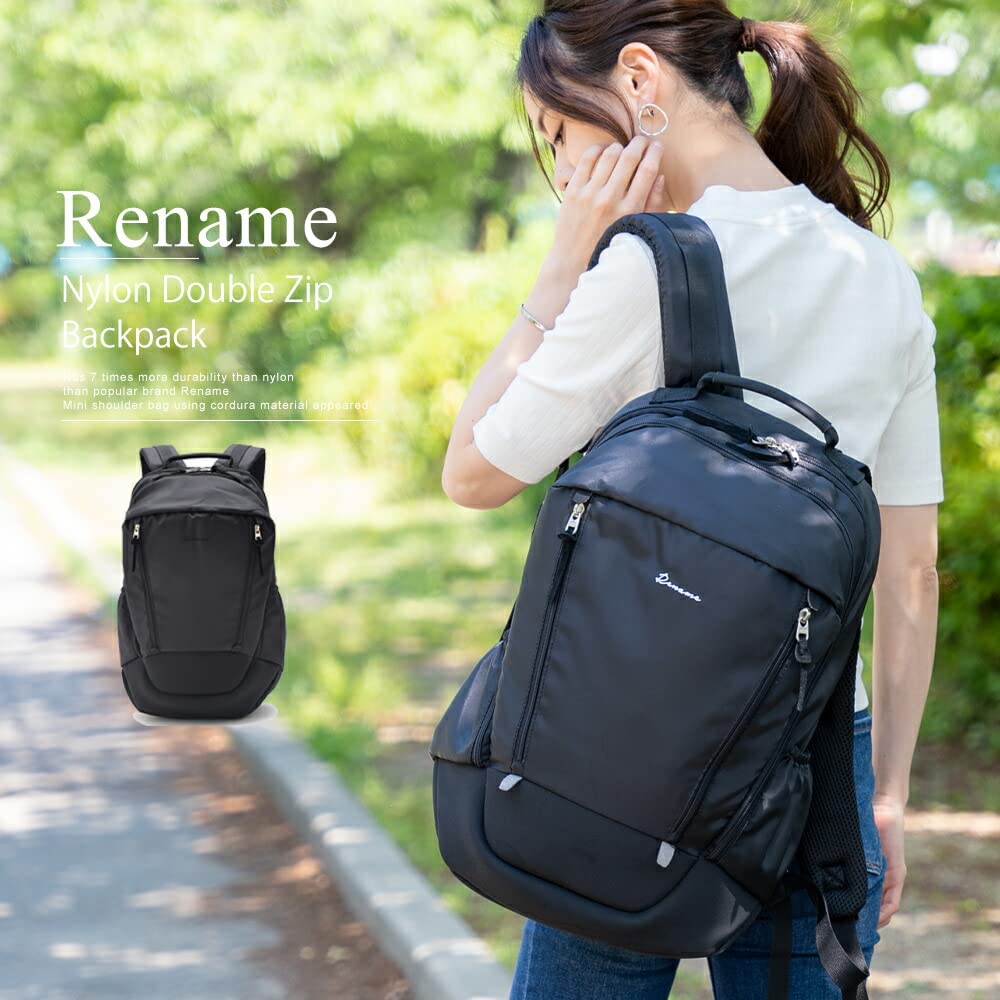 Rename Nylon Simple Black Double-Zip Backpack, Men's, Design,