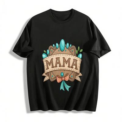 Vintage Gem MAMA Print Casual Top Mother's Day Commemorative Style Pure Cotton T-shirt