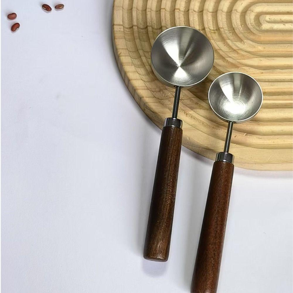 15/30ml Round Coffee Measuring Spoon Home Baking Tool Wooden Handle Tablespoon Spoon Measuring Tools for Kitchen Stainless Steel