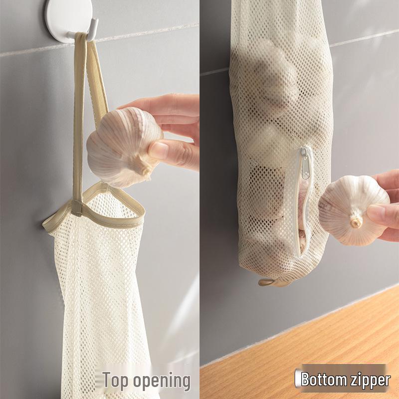 Sac de depozitare din plasă montat pe perete pentru ceapă verde, ghimbir și usturoi de bucătărie