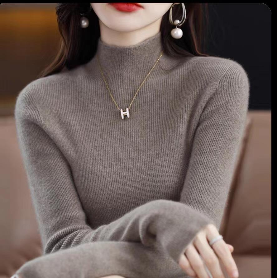 Cashmere Sweater Women's Half High Neck Base Sweater Autumn and Winter Slim Fit Knit Inner Top Solid Color Thickened