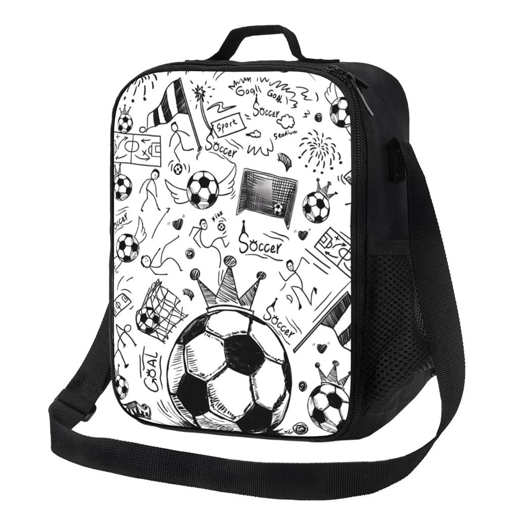 Soccer Ball Insulated Lunch Bag for Women Men Football Reusable Lunch Box for Office Work School Picnic Beach Cooler Tote Bags