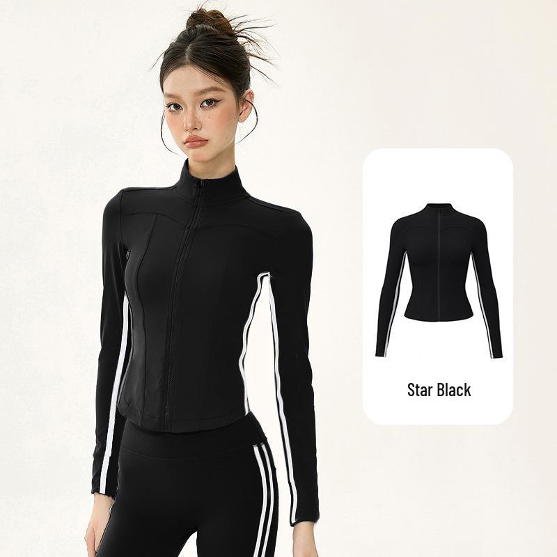 Women’s Autumn/Winter Yoga Suit: Slimming Stand Collar Zipper Jacket with Long Sleeves for Running, Training, and Fitness