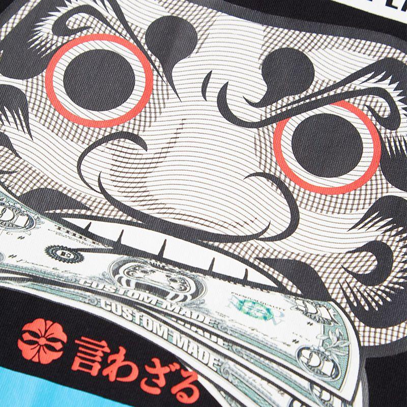 Evisu FW20 Dollar Bill Little Seagull And Daruma Print Half-Zip T-Shirt Men T-Shirts Black 2EAHTM0TL509LF