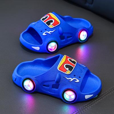Children's Cartoon Glowing Car-shaped Slippers - Summer Boys' And Girls' Non-slip Soft-soled Slippers