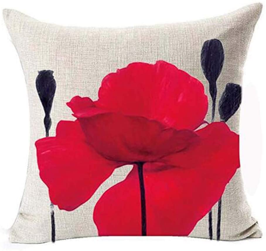 Charming Retro Watercolor Oil Painting Red Poppy Cotton Linen Throw Pillow Case Cushion Cover New Home Office Indoor Decorative
