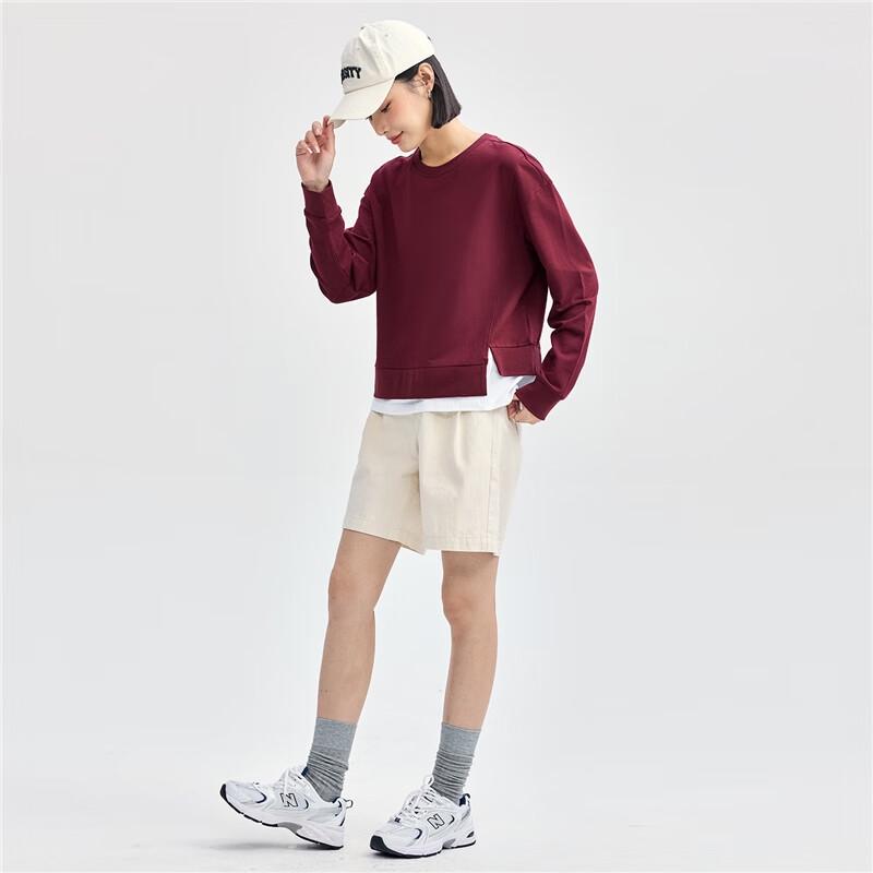 Giordano Women's Faux Layered Irregular Hem Cotton Sweatshirt