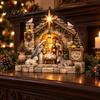 Rustic Farmhouse Christmas Decor Nativity Scene Table Decoration with LED Light 2D Flat Wooden Tabletop Sign Decorations Light Up Tiered Tray