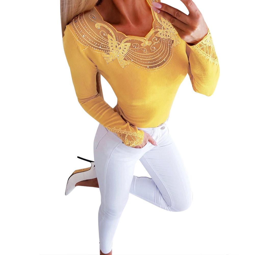 Women's Stretch Shirt Long-Sleeved Lace Bottoming Shirt Blouse
