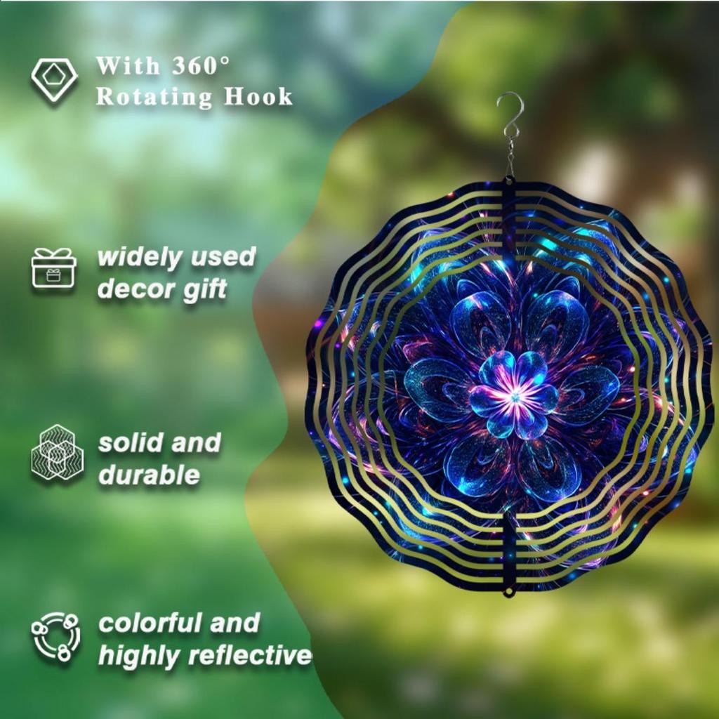 10 Inch Blue Purple Floral Metal Wind Chime 360 Rotating No Electricity Needed for All Seasons Garden Courtyard Home Decor Gift