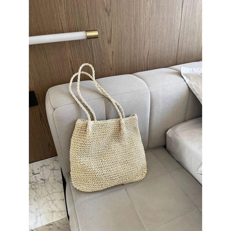 

Summer Fresh Beach Bag Idle Style Seaside Holiday Style Woven Bag Niche Simple Shoulder Tote Bag Women Beige White