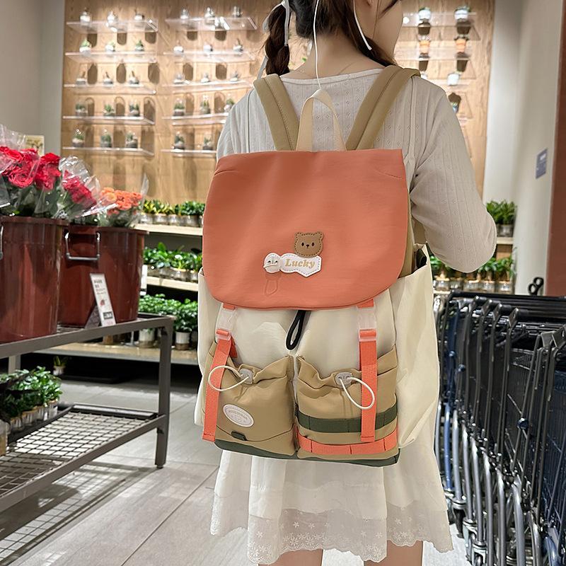 Schoolbag dopamine contrasting color junior high school schoolbag female retro flip college style backpack cute small fresh backpack