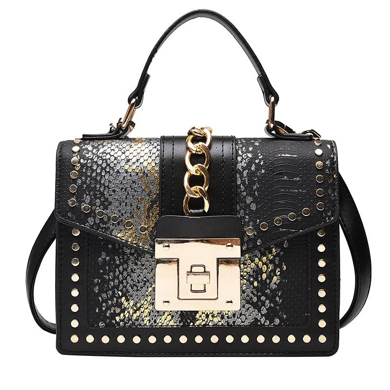 

Rivet Snake Pattern Bags for Women 2023 New Luxury Handbags Retro Fashion Western Style Multi-layer Casual Women Crossbody Bag