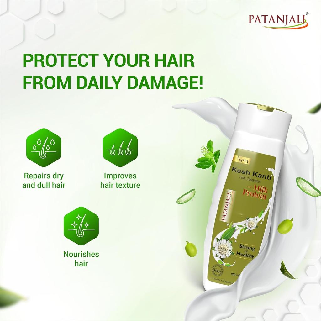 Patanjali Kesh Kanti Milk Protein Hair Cleanser Shampoo 180ml Nourishing Strong Healthy Hair