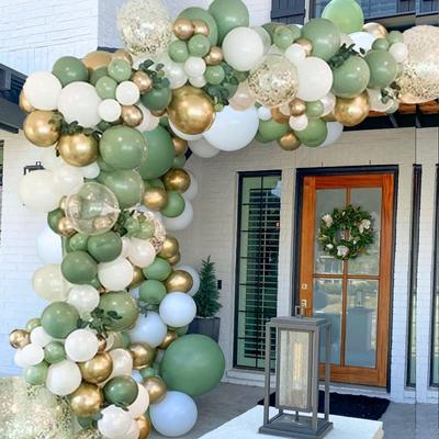 152-Piece Olive Green Balloon Garland Arch Kit, White Gold Confetti Balloons, Retro Green Balloons, Gold Metallic Latex Balloons Set for Bridal Weddin