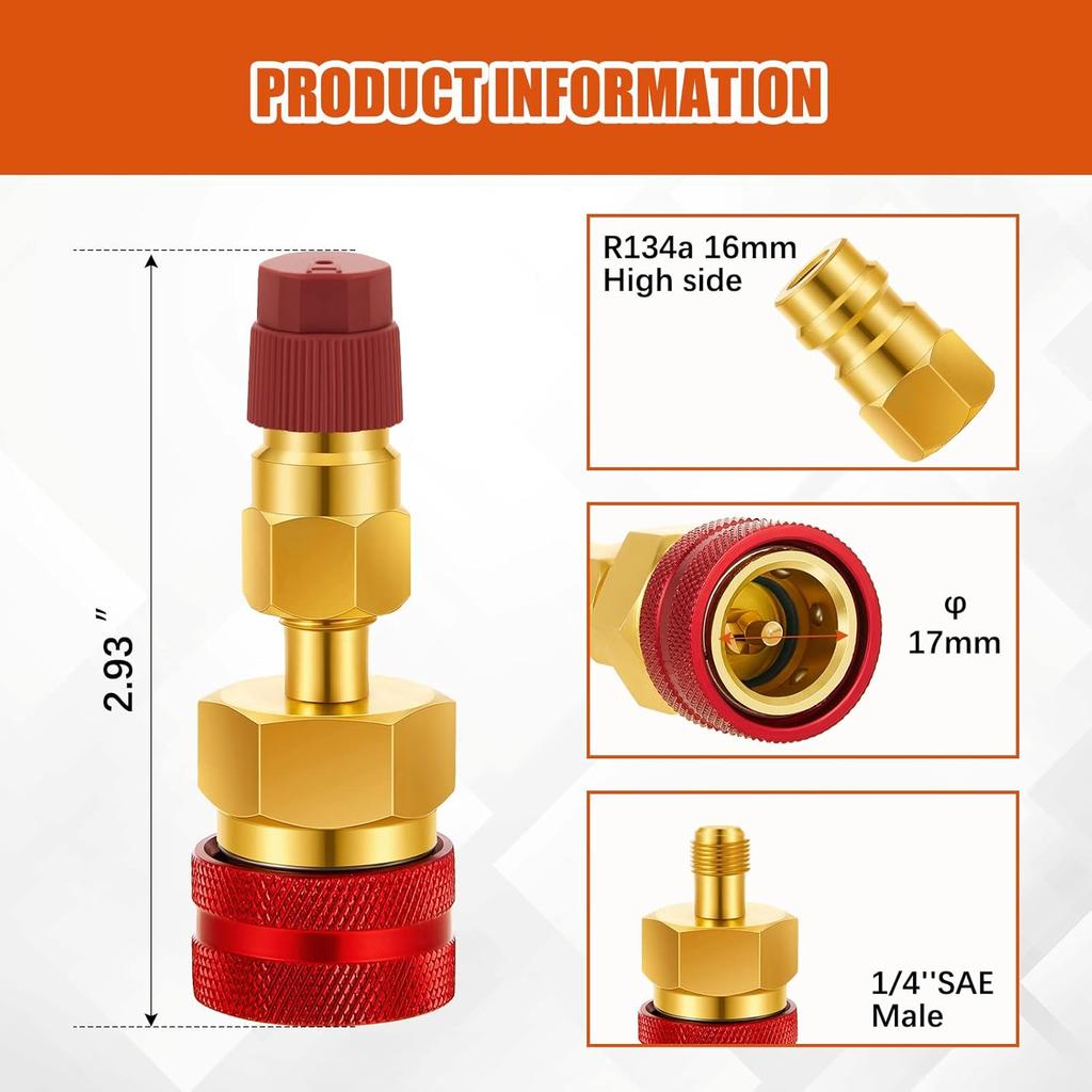 R1234yf Adapter Kit, R1234yf To R134a Conversion Quick Couplers, Blue and Red High Low Side Connector Conversion for Car Air Conditioning System