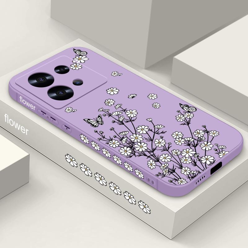 Flower Butterfly Print Myk Slim Case For Xiaomi 13T Poco X6 F6 X5 Redmi Note 13 12 11 Pro 10 Lens Beskyttelse Støtsikker Silikon lanyard telefondeksel