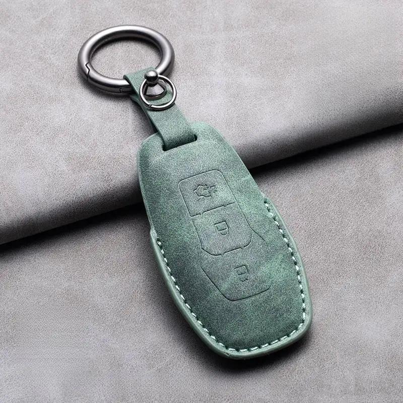 Leather Car Key Case Cover Holder Keychain Shell for Ford Fusion Mondeo Mustang F 150 Explorer Edge Focus 3 2016 2017 2018