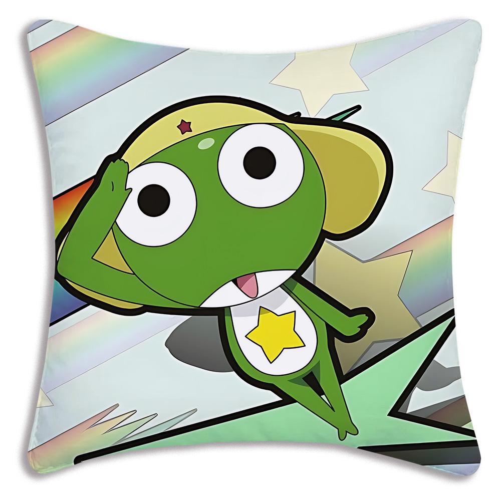 Hot Gunsous K-Keroro frog Pillow Covers Cartoon Sofa Decorative Home Double-sided Printing Short Plush Cute Cushion Cover