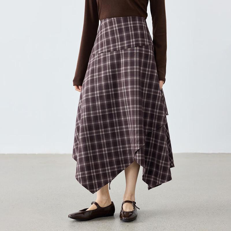 INMAN Women s Irregular Plaid High-Waist A-Line Skirt S