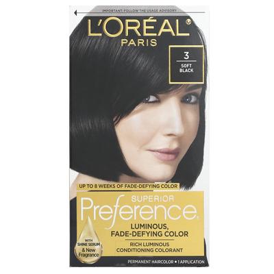 L'Oréal, beliebte, lichtbeständige Farbe, zartes Schwarz, 3 x 1 Anwendung