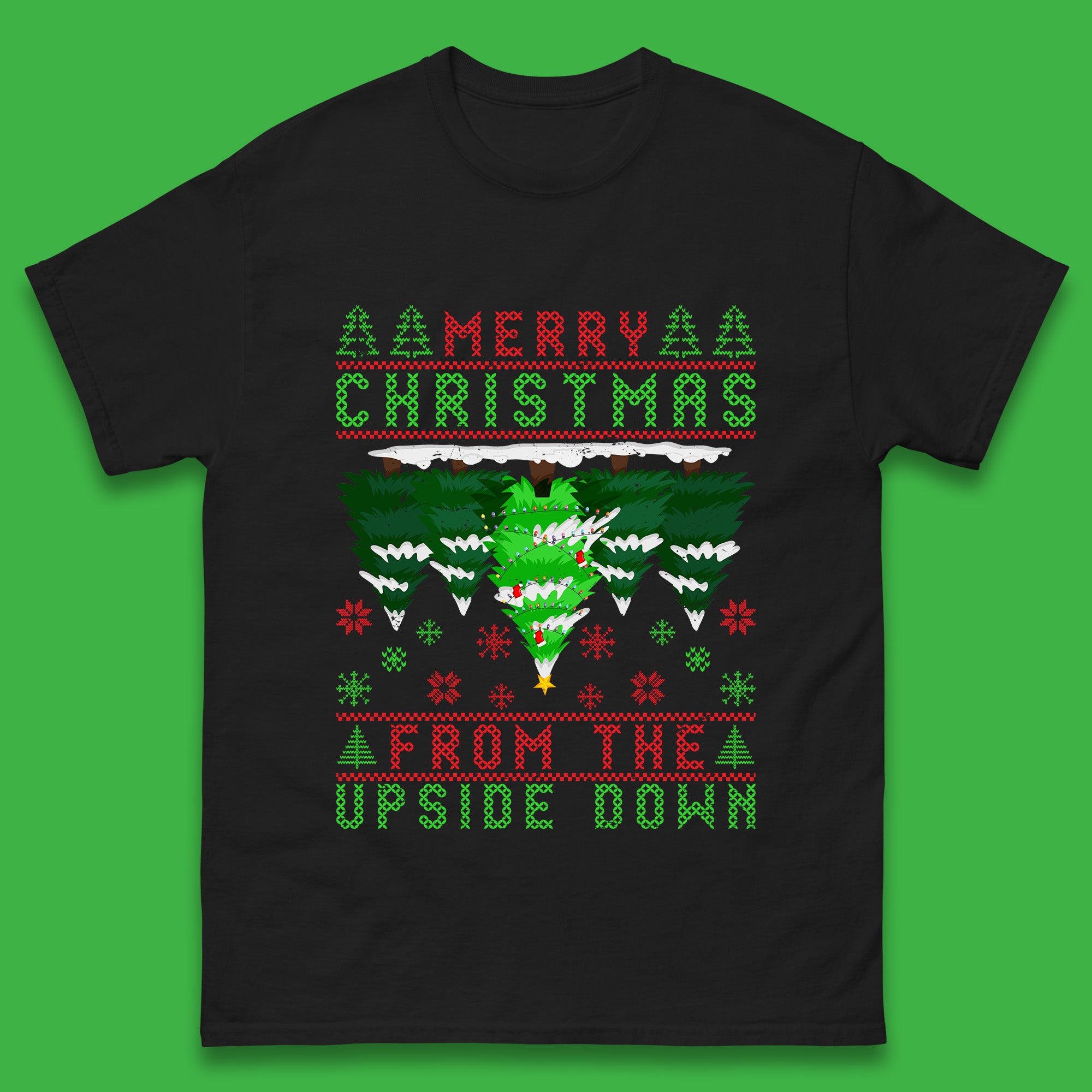 Merry Christmas From The Upside Down Mens T Shirt Womens Tops Tees Christmas Tree Top L