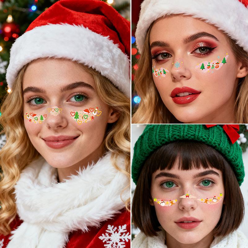 Cute Christmas Snowman Face Stickers Corner Of Eyes Temporary Body Art Tattoos Self Adhesive Sweet Colorful Party Accessories