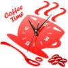 3D Acrylic Coffee Wall Clock Modern Kitchen Decor DIY Hollow Numeral Timepiece Red Wall Clock Home Decor
