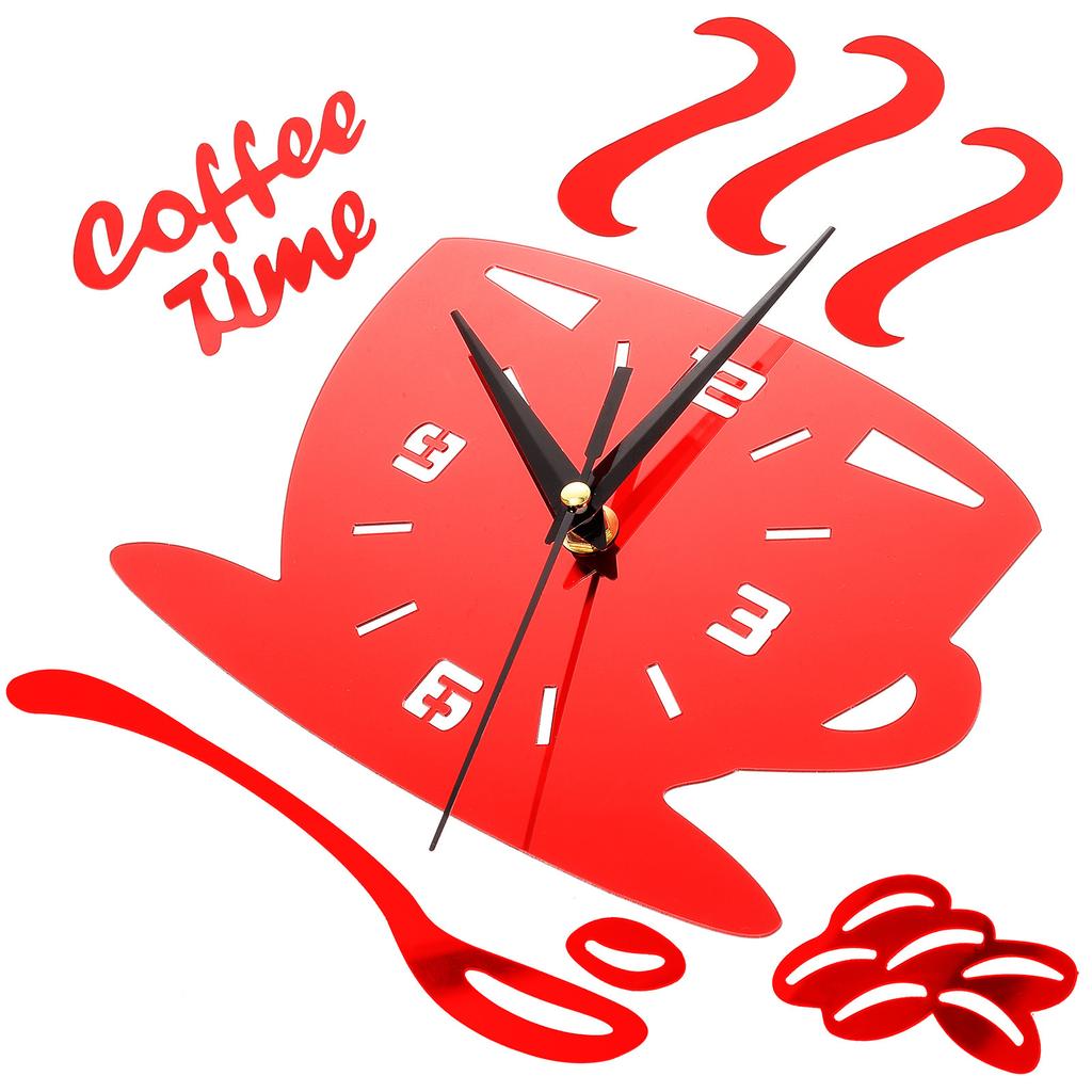 3D Acrylic Coffee Wall Clock Modern Kitchen Decor DIY Hollow Numeral Timepiece Red Wall Clock Home Decor