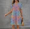 Fashion 3D Print Summer Dress Loose Casual Short Sleeve O-Neck Mini Dress