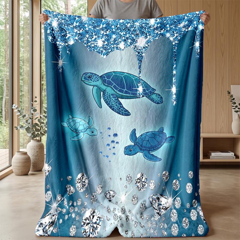 Oceanic Sparkle Turtles Theme blanket Lightweight Warm Flannel Blanket Decorative Throw Blanket for Home Decoration
