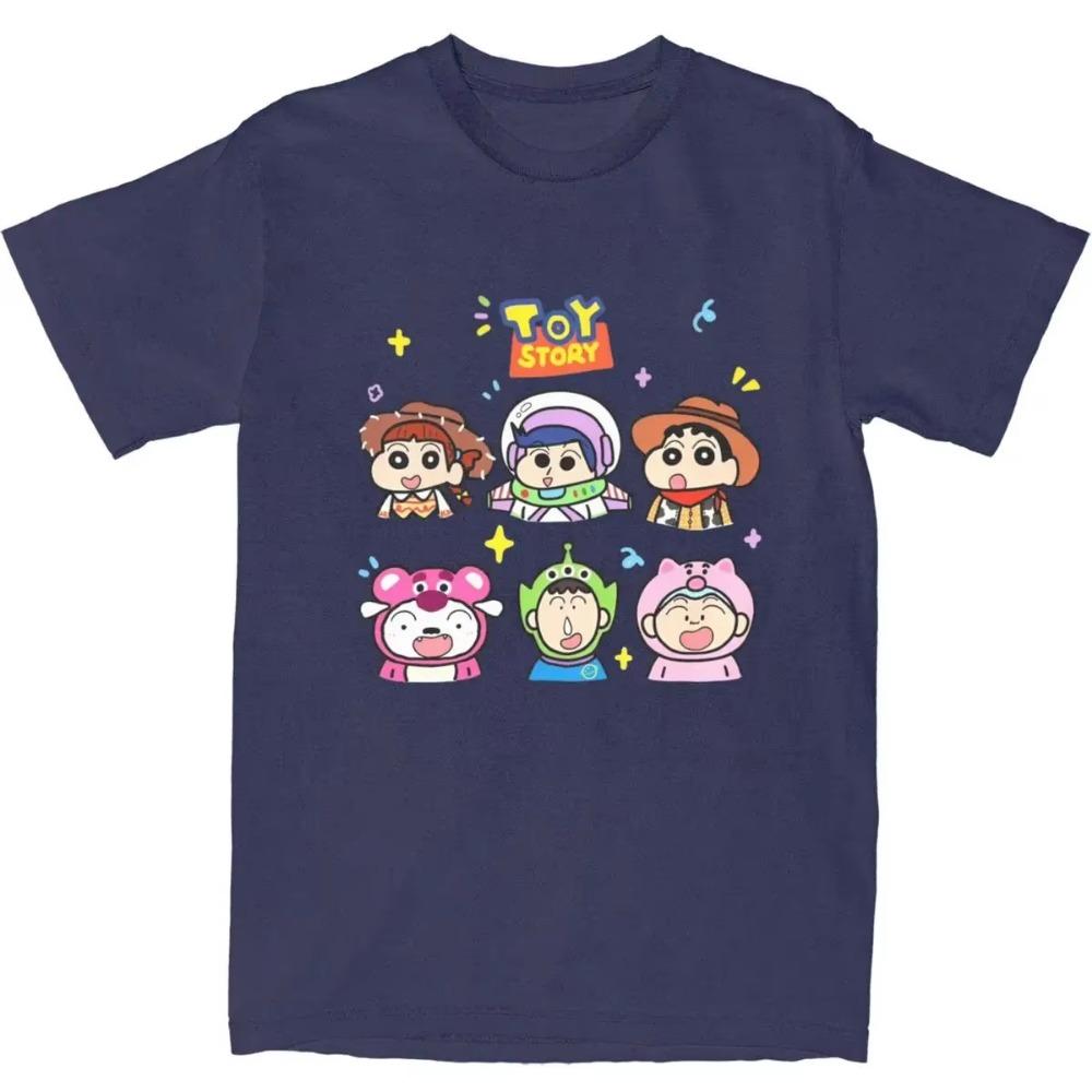 Herren Crayon Shin-chan X Toy Story Cartoon T-Shirts Baumwoll-Oberteile Sommer Vintage Kurzarm-T-Shirt