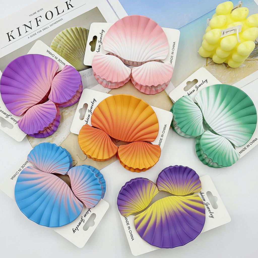 3pcs/set Gradient Dreamy Shell Hair Claw Clips Ocean Beach Conch Hair Clip Seashell Matte Shark Clip Headwear Hair Accessories