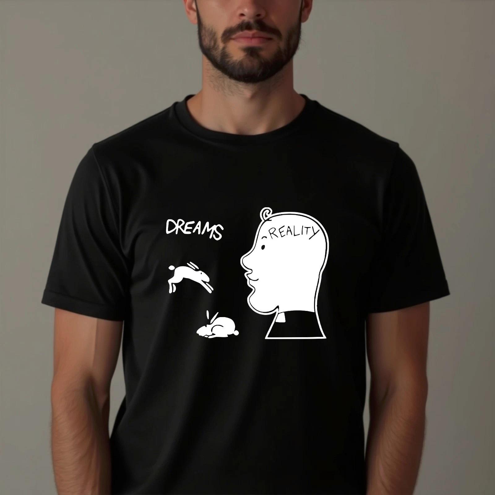 

Dreams vs Reality Funny Graphic T-Shirt, Rabbit Cartoon Life Humour Gift Tee M