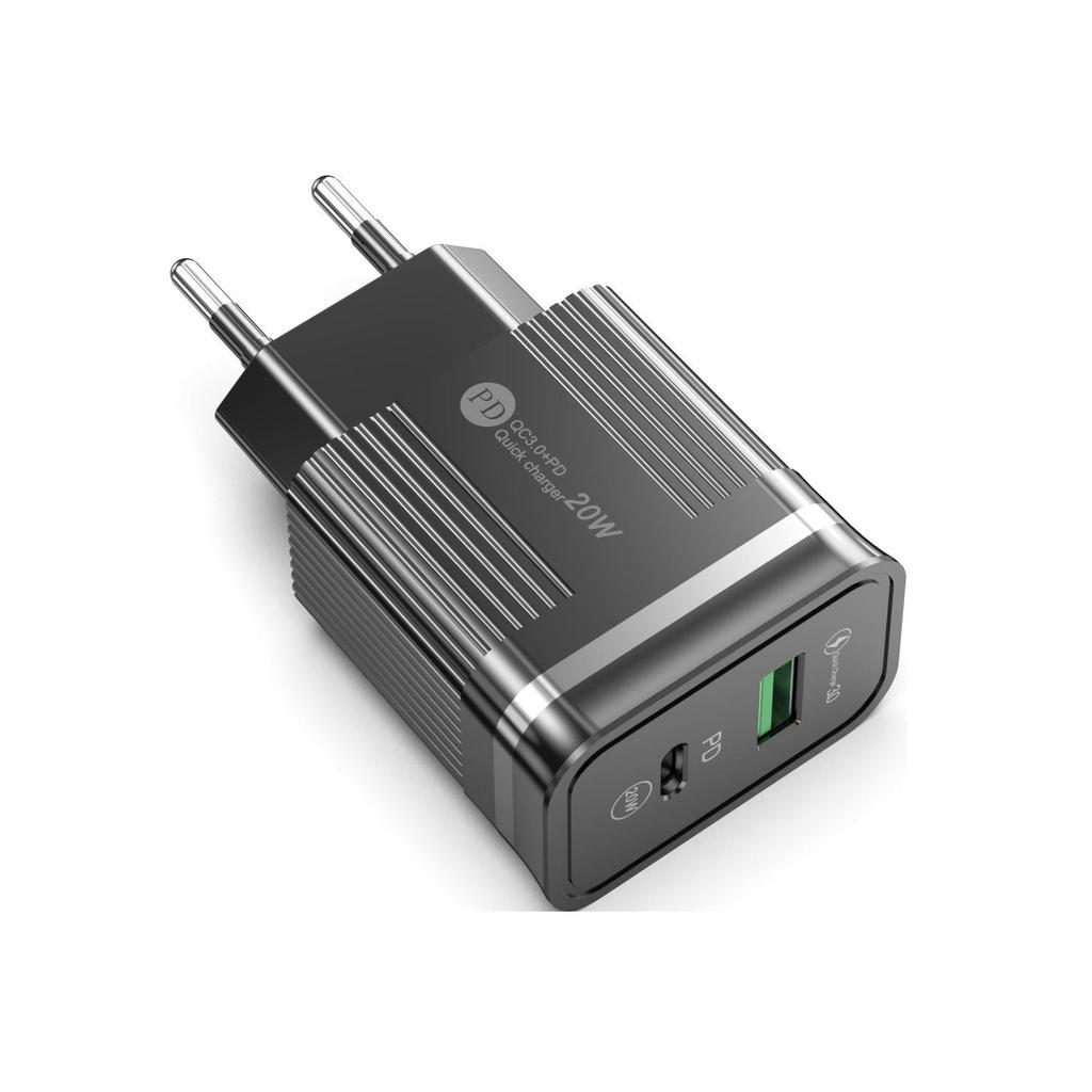 PD+USB Dual Port Fast Charger: US/EU Type-C Adapter