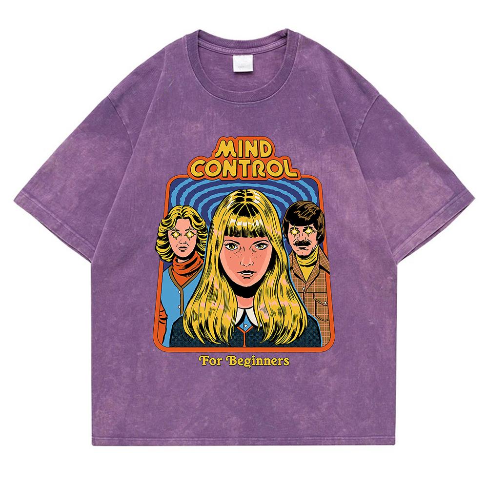 Mind Control For Beginners Washed Retro Men T Shirt Casual Oversize T-Shirt High Quality Cotton T-Shirt Short Sleeve
