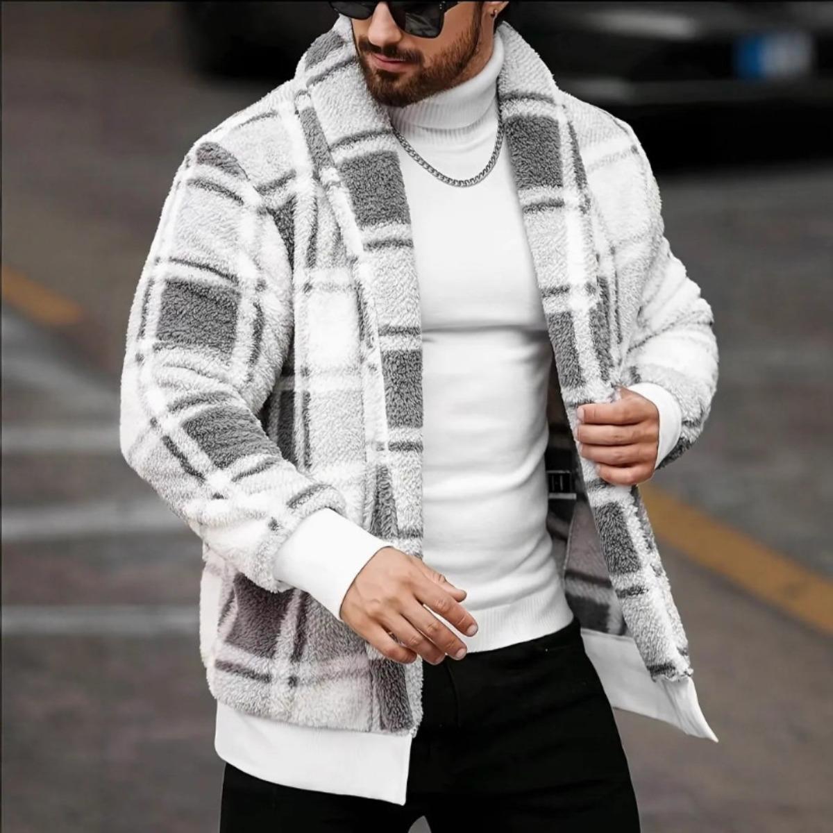 

Мужская флисовая куртка в стиле кэжуал-минимализм для осени и зимы, изготовлена из полиэфирного волокна с небольшой эластичностью, подходит для повседневной носки M белый