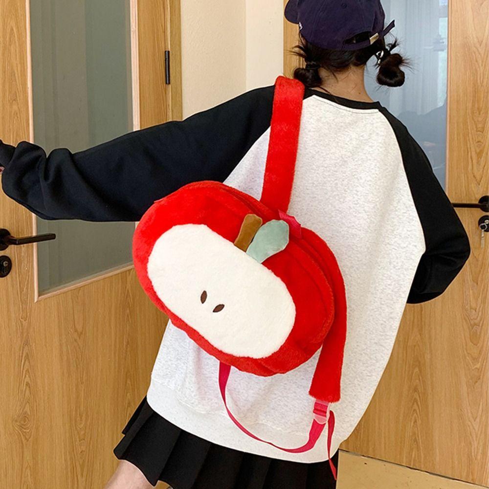Kawaii Cartoon Fruit Plush Backpack Soft Cute Decorate Knapsack Fruit Doll Shoulder Bag  Outdoor