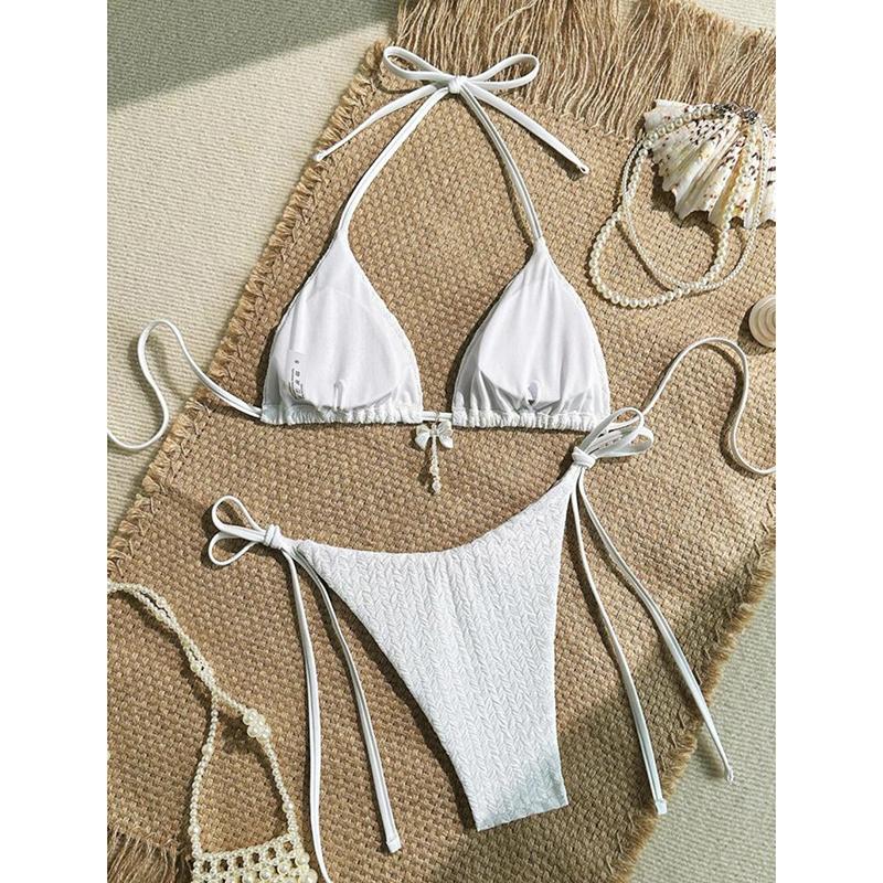 Sexy Solid Laced Up Bikini 2 Pieces Set Women Split Swimsuit Backless Beach Bikini New Summer Swimwear Bikinis Set