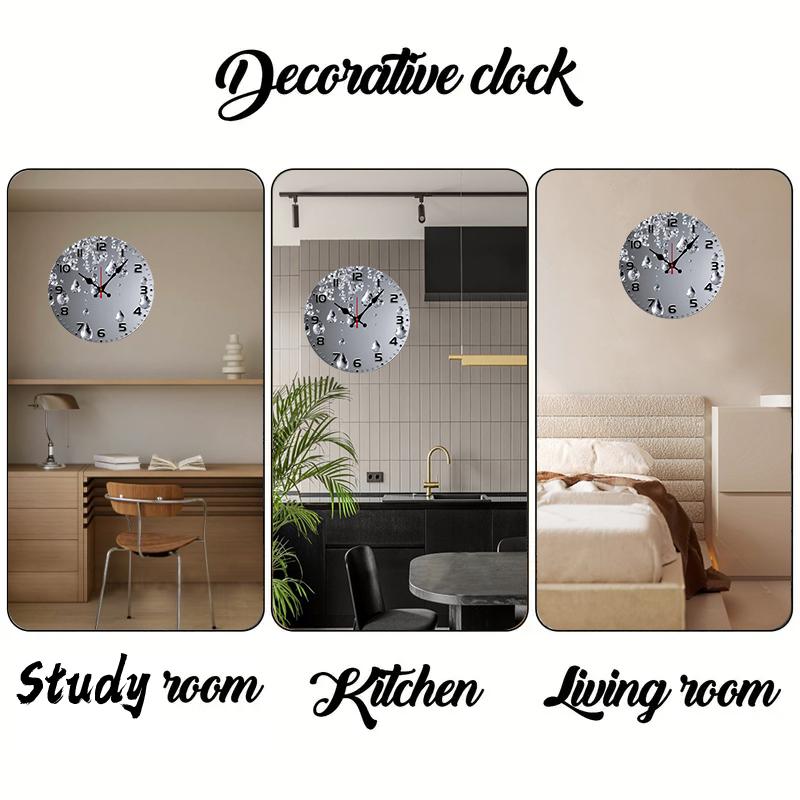 Crystal Drop Wooden Round Silent Hanging Wall Clock, Suitable For Living Room, Office, Study Room, Bedroom, Home Decoration