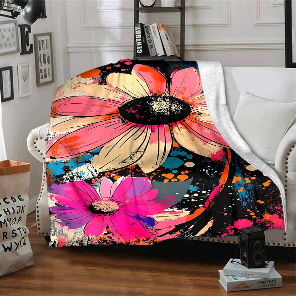 1pc Floral Print Blanket Warm, Cozy, And Soft, Suitable for Sofas, Beds, Cars, And Office Use.Perfect for Camping And Travel, Making It a Great Gift f
