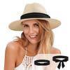 Womens Wide Brim Paper Straw Hat Beach Vacation Sun Protection Foldable Panama Style