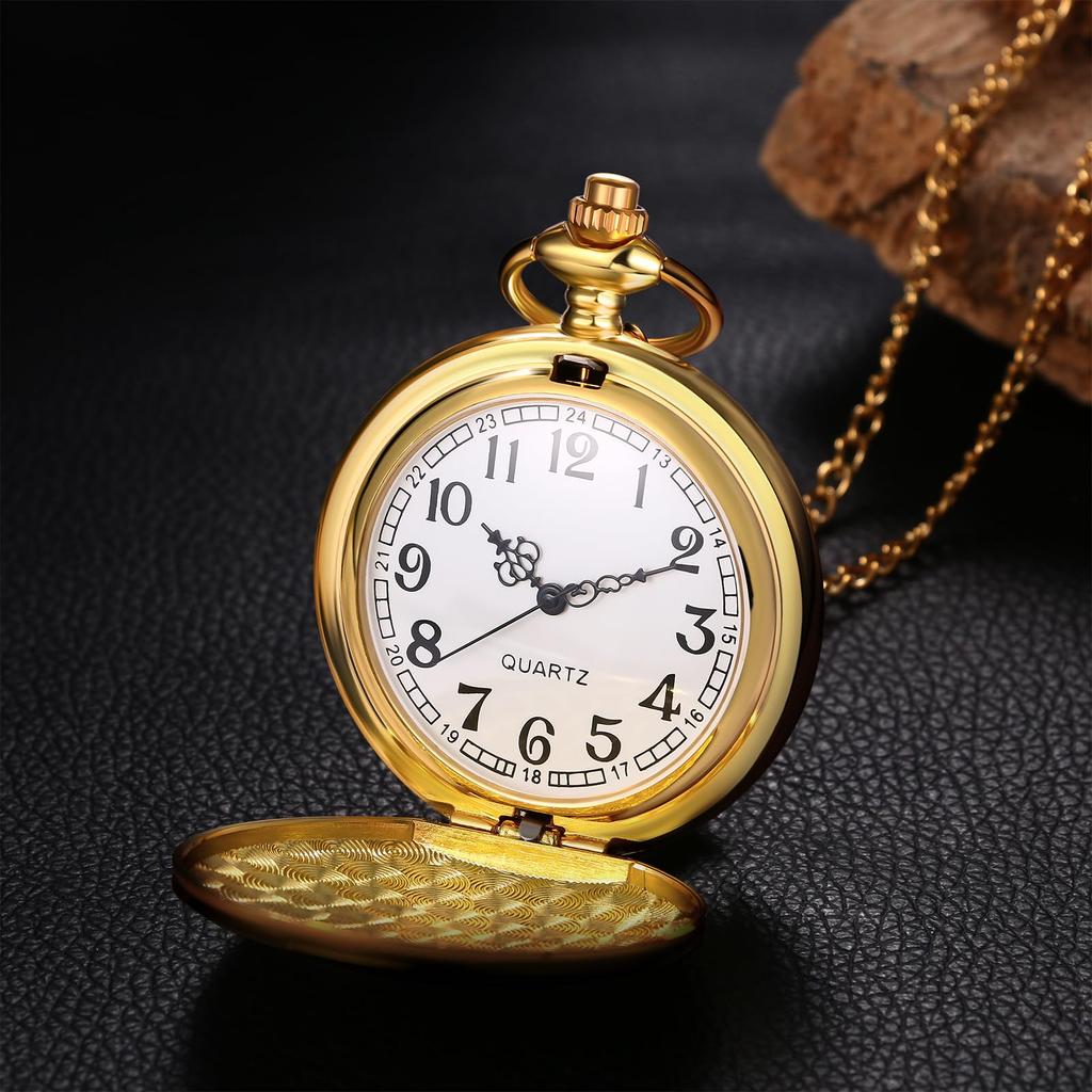 Antique Gold Pocket Watch Simple Pendant Watch with Retro Chain Perfect Gift for and Day Necklace Crown-Shaped, Waterproof, - Birthdays,