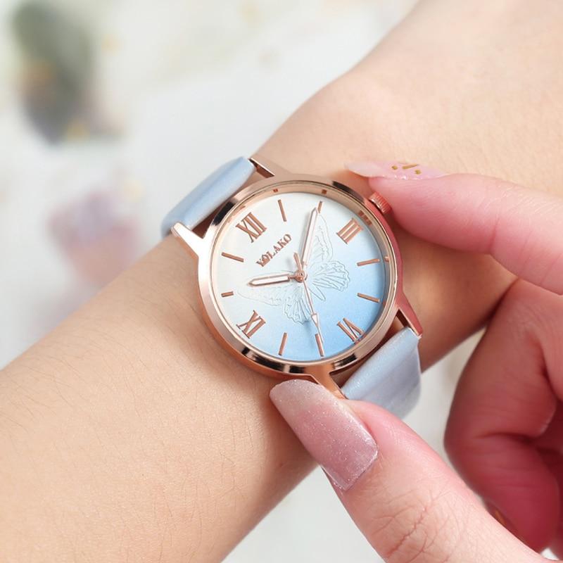 New Watch Women Best Selling Fashion Creative 3D Butterfly Dial Quartz Wristwatch Casual Leather Strap Clock Watch